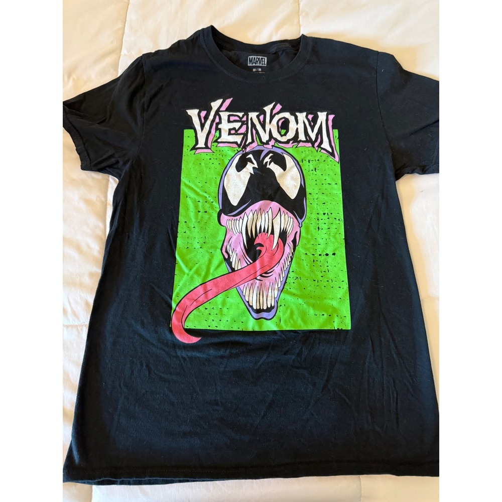 Marvel Venom Graphic T-Shirt Mens Medium Black Neon Green Pink Comic Tee
